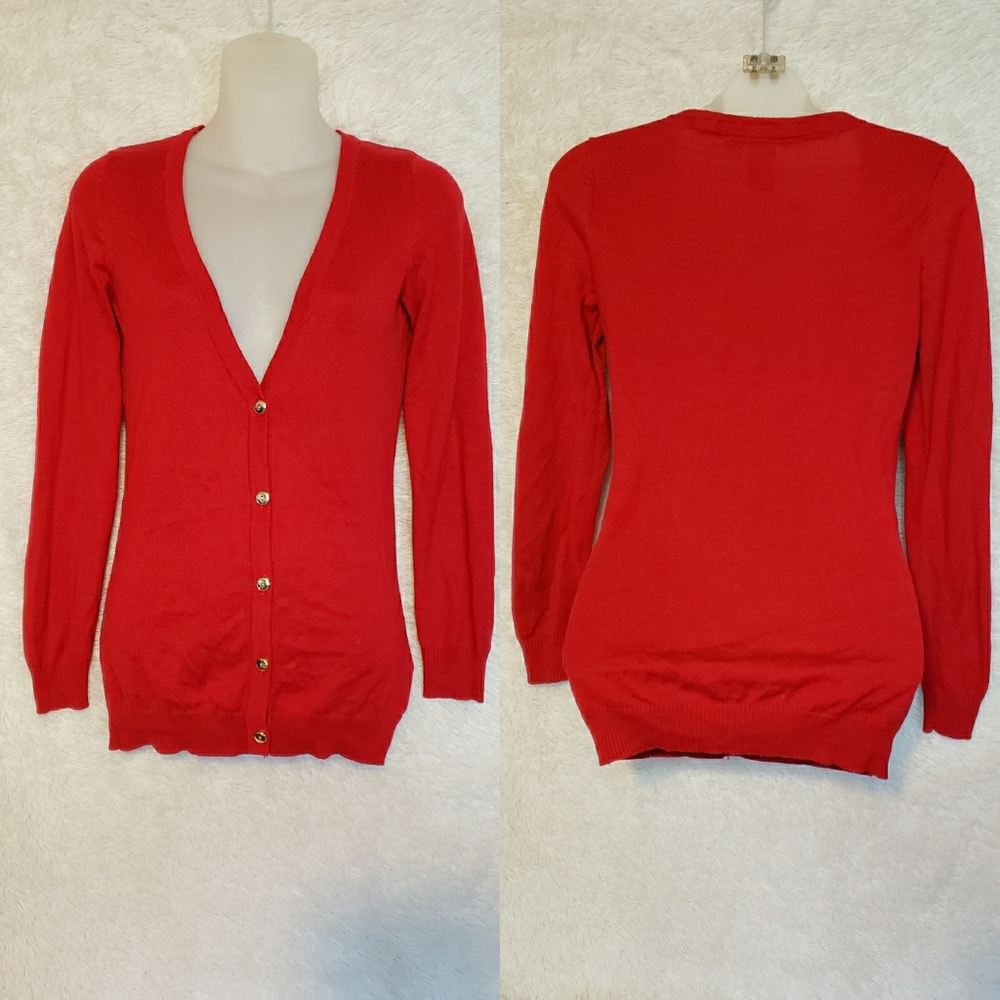 ❌SOLD❌90's Candy Red Skinny Slim Fit Cardigan - Picture 4 of 16